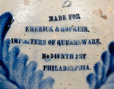 Fine Stoneware Advertising Jar attrib. Richard Remmey, Philadelphia for EMERICK & HOPKINS