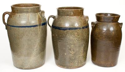 Three Alkaline-Glazed Stoneware Churns attrib. Joe "Jug" Johnson, Laurens, SC, early 20th century