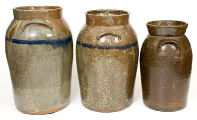 Three Alkaline-Glazed Stoneware Churns attrib. Joe "Jug" Johnson, Laurens, SC, early 20th century