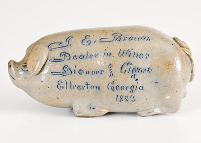 Very Rare Anna Pottery / 1888 Stoneware Pig Flask with Elberton, Georgia Inscription
