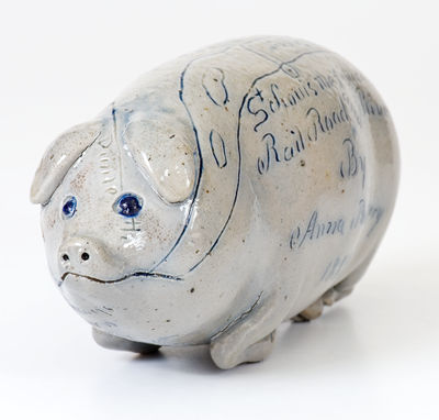 Exceptional Stoneware Pig Flask, 