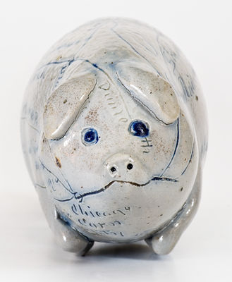 Exceptional Stoneware Pig Flask, 
