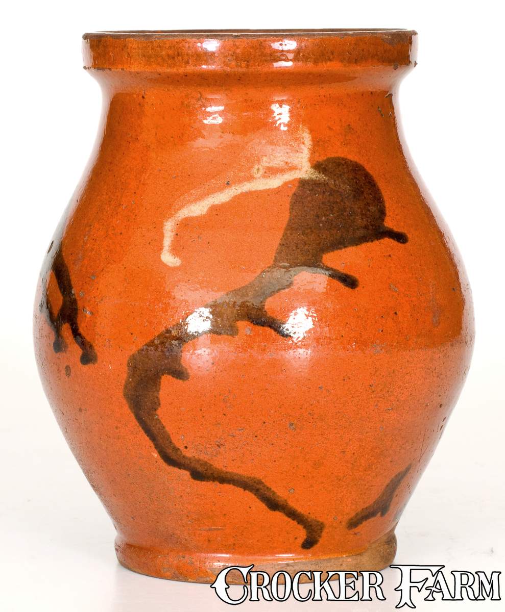 Attrib. Nathaniel Rochester, West Bloomfield, NY Redware Jar, circa 1818-1832.