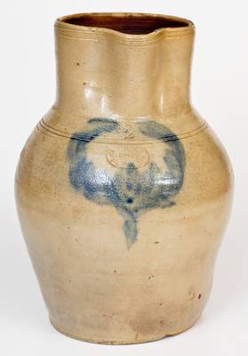 Rare 2 Gal. W. SMITH / GREENWICH, NY Stoneware Pitcher w/ Cobalt Decoration