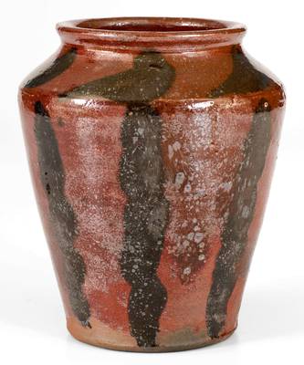 Unusual Redware Jar w/ Manganese Stripe Decoration, probably New England