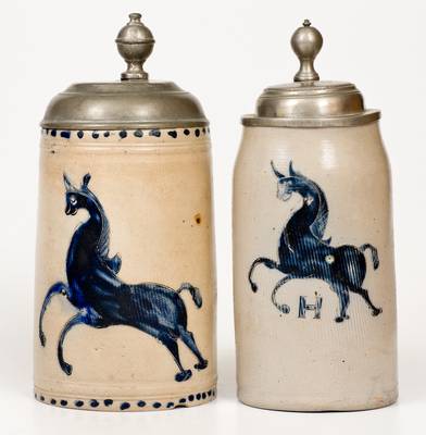 Lot of Two: German Stoneware Steins w/ Galloping Horse Designs