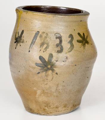 Rare Small-Sized 1833 Stoneware Jar with Star Decoration, probably Eaton & Stout, South River, NJ