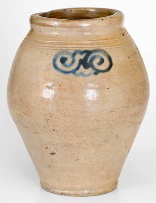 Stoneware Jar w/ Cobalt Watchspring Decoration, New York City or Cheesequake, NJ, 18th century