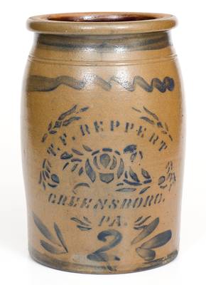 T.F. REPPERT / GREENSBORO, PA Stoneware Jar w/ Stenciled Rose Decoration