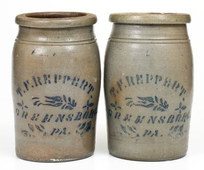 Matched Pair of Half-Gallon T.F. REPPERT / GREENSBORO, PA Stoneware Jars