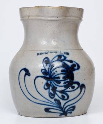 1 Gal. WHITES BINGHAMTON Stoneware Pitcher w/ Bold Slip-Trailed Floral Decoration
