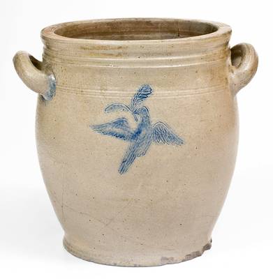 Exceedingly Rare Stoneware Jar w/ Impressed Dove-of-Peace Motif, att. Jonathan Fenton, Boston (Only Known Example)