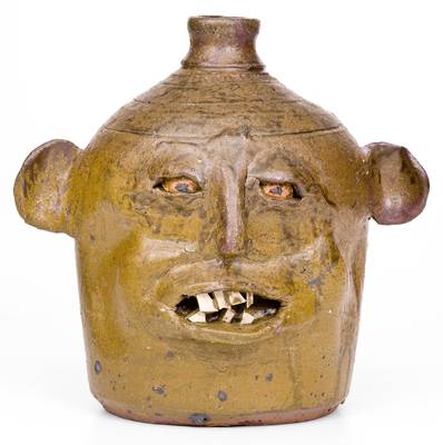 Extremely Rare Face Jug by Chester Hewell at the Lanier Meaders Pottery, 1975