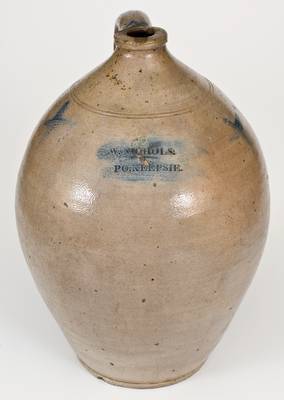 Very Rare W. NICHOLS / PO'KEEPSIE Decorated Stoneware Jug, Poughkeepsie, NY, c1823