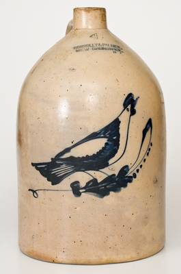 Fine 4 Gal. CONNOLLY & PALMER / NEW BRUNSWICK, NJ Stoneware Bird Jug