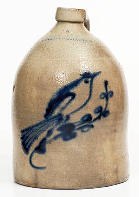 2 Gal. WHITES UTICA Stoneware Jug with Bird Decoration