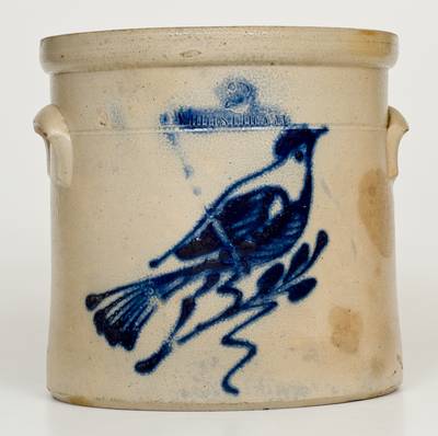 2 Gal. WHITES UTICA, NY Stoneware Crock with Bird Decoration