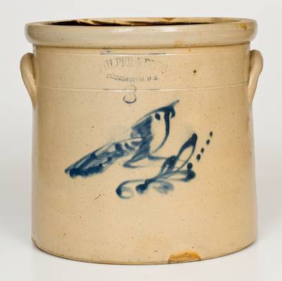 Unusual 3 Gal. FULPER BROS. / FLEMINGTON, NJ Stoneware Crock w/ Bird Decoration