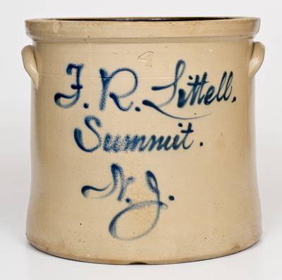 Rare 4 Gal. Fulper (Flemington, NJ) Stoneware Crock w/ Large SUMMIT, NJ Script Advertising