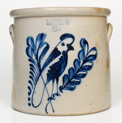 6 Gal. F. B. NORTON & CO. / WORCESTER, MASS. Stoneware Crock w/ Bold Parrot Decoration