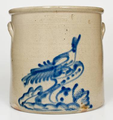 Fine 6 Gal. ADAM CAIRE / PO'KEEPSIE, NY Stoneware Crock with Large Bird-on-Stump Design