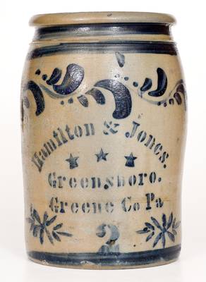 Fine Hamilton & Jones / Greensboro / Greene Co. PA Stoneware Jar with Stenciled Stars
