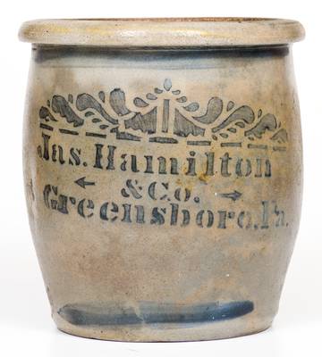 Jas. Hamilton & Co. / Greensboro, PA Stoneware Jar with Stenciled Decoration