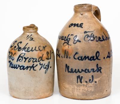 Lot of Two: Newark, New Jersey Stoneware Script Advertising Jugs