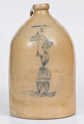 Very Rare EDMANDS & CO (Boston / Charlestown, MA) Stoneware Jug w/ Incised Bathing Beauty