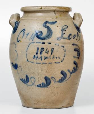 Very Rare Freehand-Decorated James Hamilton / Beaver, PA Stoneware Jar, 1849