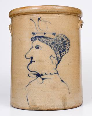 Exceptional Ten-Gallon Akron, Ohio Stoneware Crock w/ Profile of an Elderly Woman