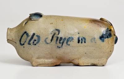 Extremely Rare and Important Stoneware Pig Flask attrib. Macquoid Pottery, Manhattan