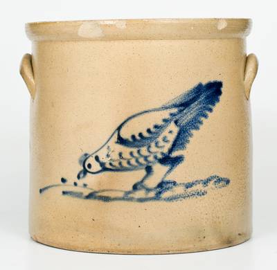 Rare NEW YORK STONEWARE CO. Crock with Two-Sided Decoration incl. Pecking Chicken