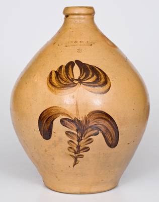 Fine LYMAN & CLARK / GARDINER, Maine Stoneware Jug w/ Ochre Floral Decoration