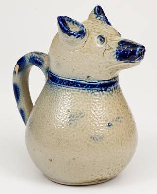 Very Unusual Stoneware Dog-Form Pitcher, probably Whites Utica