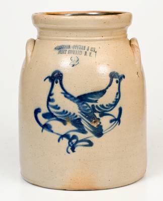 HAXSTUN, OTTMAN & CO. / FORT EDWARD, NY Stoneware Jar w/ Double Bird Design