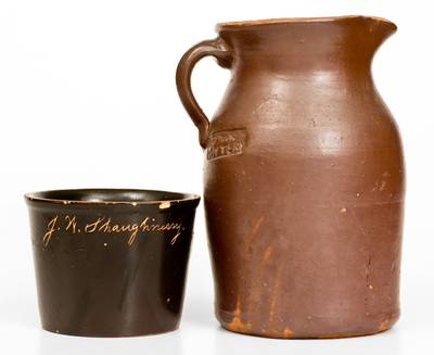 Lot of Two: Albany Slip-Glazed Stoneware incl. BROWN POTTERY Pitcher