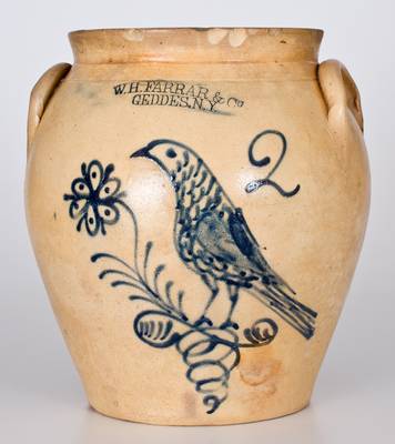 Fine W. H. FARRAR & Co. / GEDDES, NY Stoneware Jar / Elaborate Bird Decoration