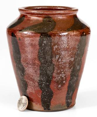 Unusual Redware Jar w/ Manganese Stripe Decoration, probably New England