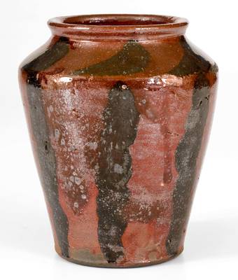 Unusual Redware Jar w/ Manganese Stripe Decoration, probably New England