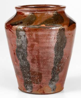 Unusual Redware Jar w/ Manganese Stripe Decoration, probably New England