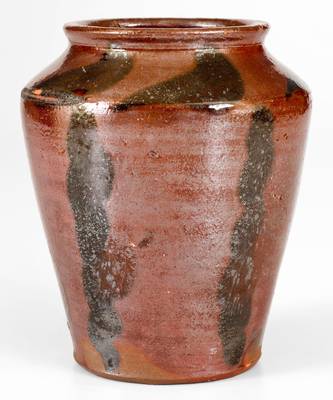 Unusual Redware Jar w/ Manganese Stripe Decoration, probably New England