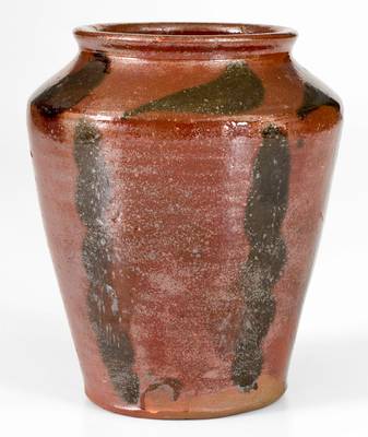 Unusual Redware Jar w/ Manganese Stripe Decoration, probably New England