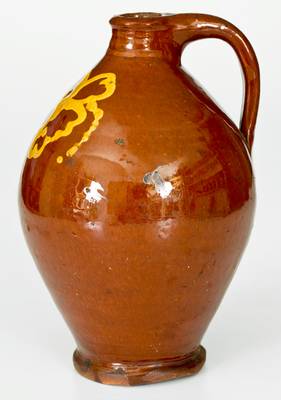 Very Rare Slip-Decorated 18th century New England Redware Jug