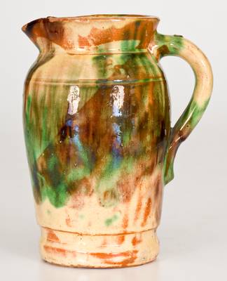 Shenanoah Valley Multi-Glazed Redware Pitcher, S. Bell & Sons or J. Eberly, Strasburg, VA