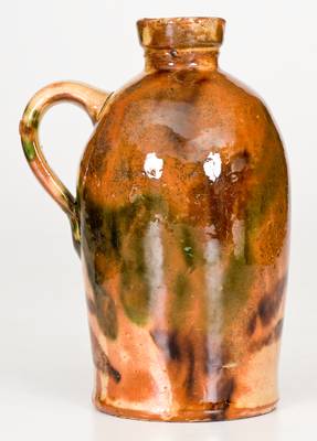 Scarce and Fine Multi-Glazed Redware Jug, attrib. J. Eberly, Strasburg, VA