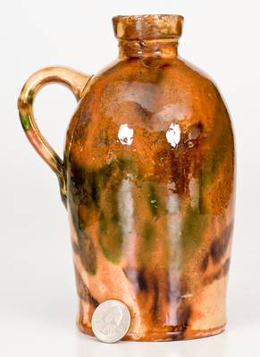 Scarce and Fine Multi-Glazed Redware Jug, attrib. J. Eberly, Strasburg, VA