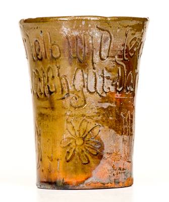 Incised Redware Cup, Moravian Pottery and Tile Works, Doylestown, PA, late 19th / early 20th century