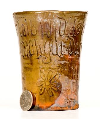 Incised Redware Cup, Moravian Pottery and Tile Works, Doylestown, PA, late 19th / early 20th century