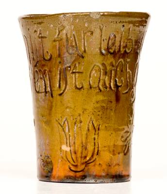 Incised Redware Cup, Moravian Pottery and Tile Works, Doylestown, PA, late 19th / early 20th century